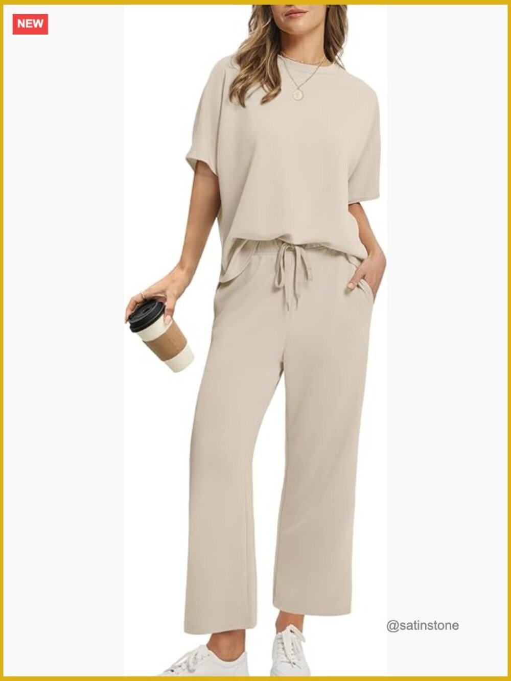Two Piece Lounge Set Wide Leg Crop Pants Oversized Airport Beach Vacation